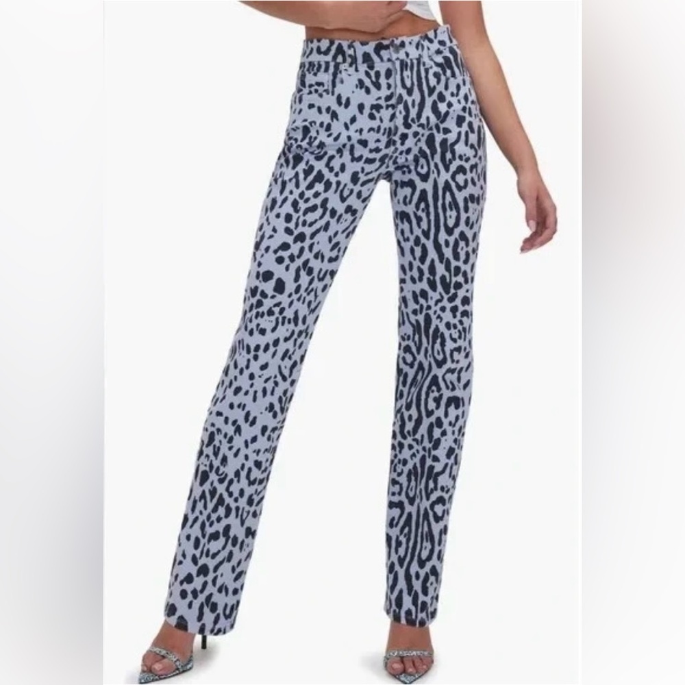 Good American Straight High Rise Mineral Glass Leopard Print Jean Gray - Size 8